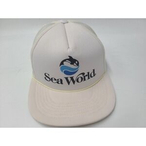 Vintage Sea World 1987 Mesh Trucker Snapback Hat Cap Orca Whale Logo Men White